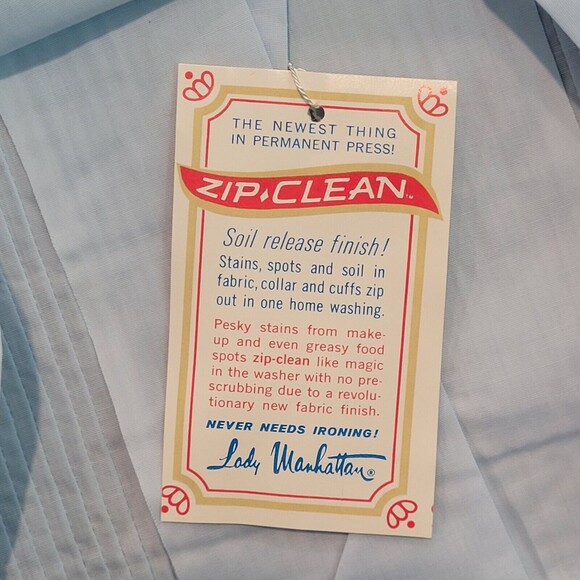 VTG Lady Manhattan Sz 12 S Blue Collar Pleat Long Sleeve Button Dura Smooth READ - Picture 12 of 16